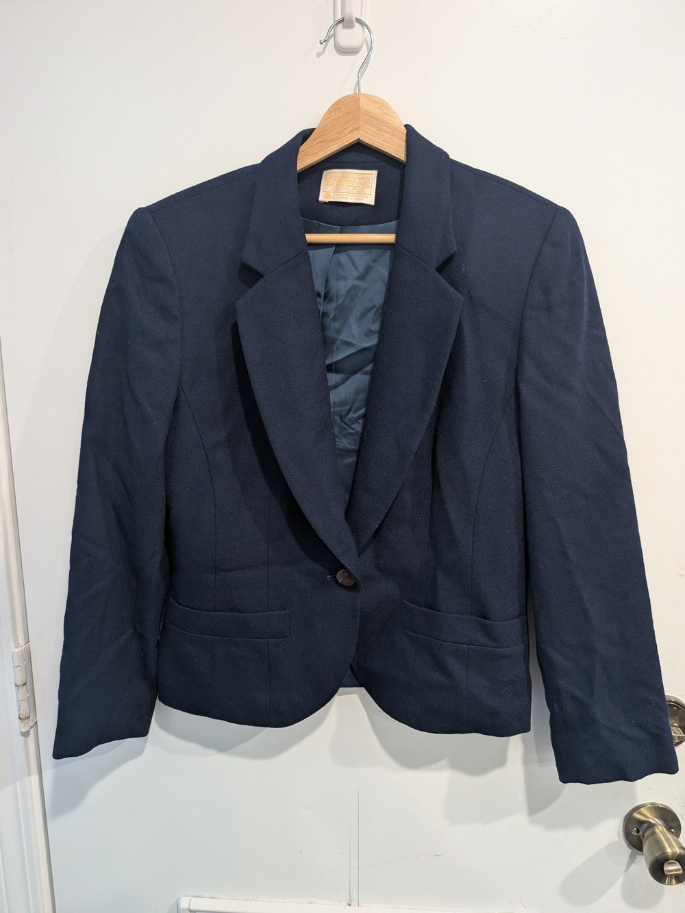 Vintage Pendleton Navy Tailored Single-Button 100% Virgin Wool Blazer Size 6